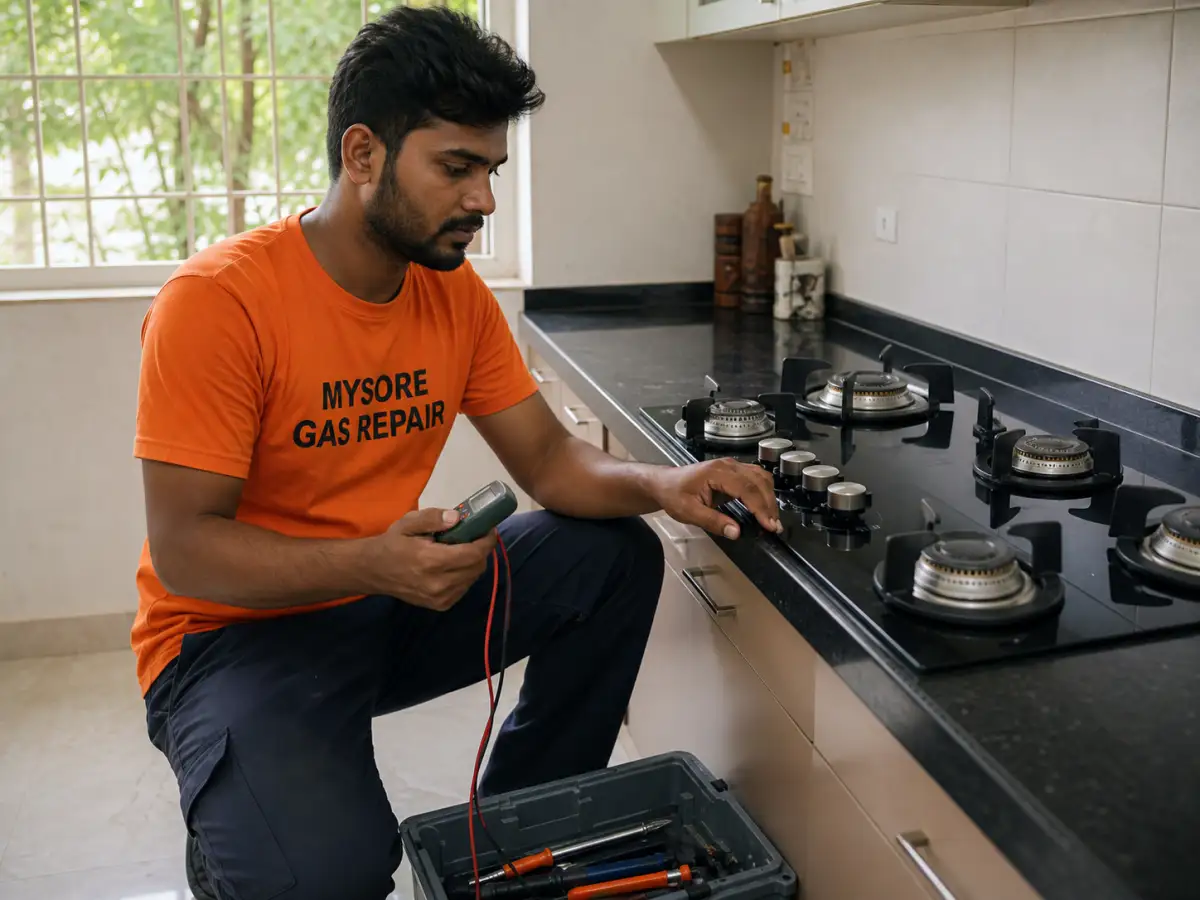 Technician ready to assist with gas hob service